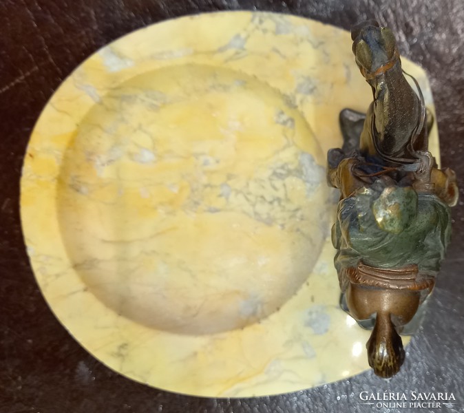Marble ashtray with painted bronze figure