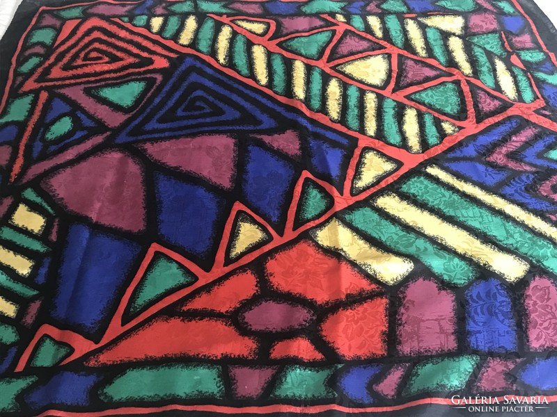 Absztrakt mintàs olasz kendő élénk színekkel, 88 x 88 cm