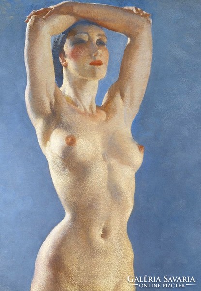 Standing female nude, erotic art reprint print from a painting