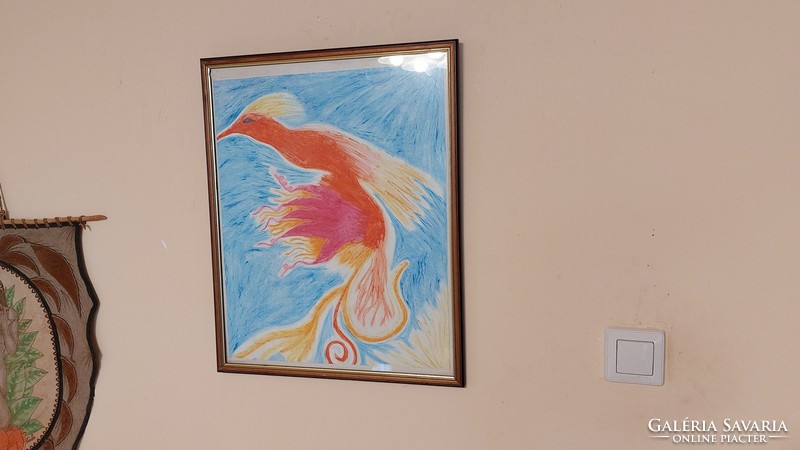 (K) phoenix painting with frame 42x53 cm