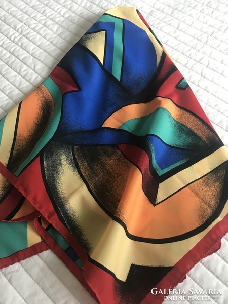 Abstract patterned Italian scarf in bright colors, 90 x 88 cm