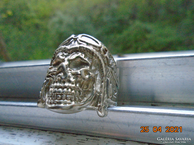 Skull ring with old pilot helmet, handmade