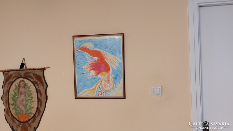 (K) phoenix painting with frame 42x53 cm