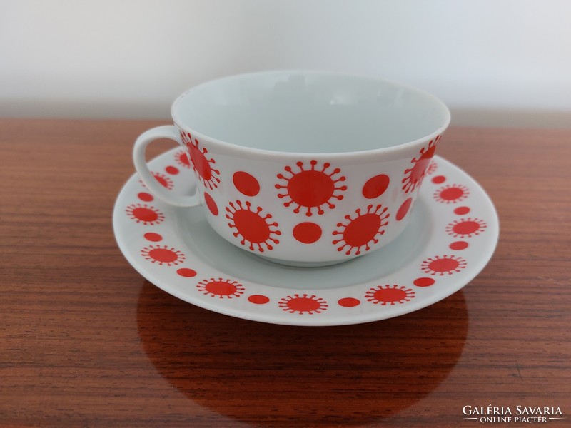 Retro Alföldi porcelán centrum varia piros mintás teás csésze kapuccsinós bögre
