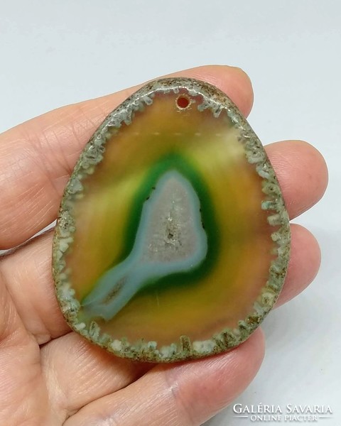 Green druzys agate slice pendant