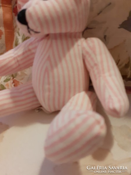 TEDDY BEAR - Rózsaszín csíkos textil maci
