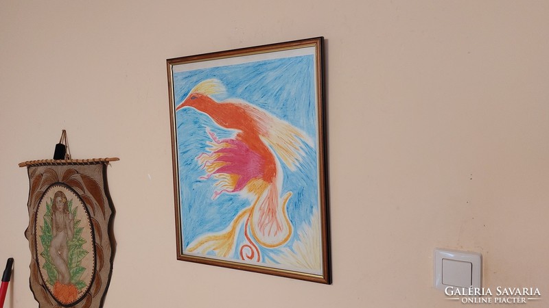 (K) phoenix painting with frame 42x53 cm