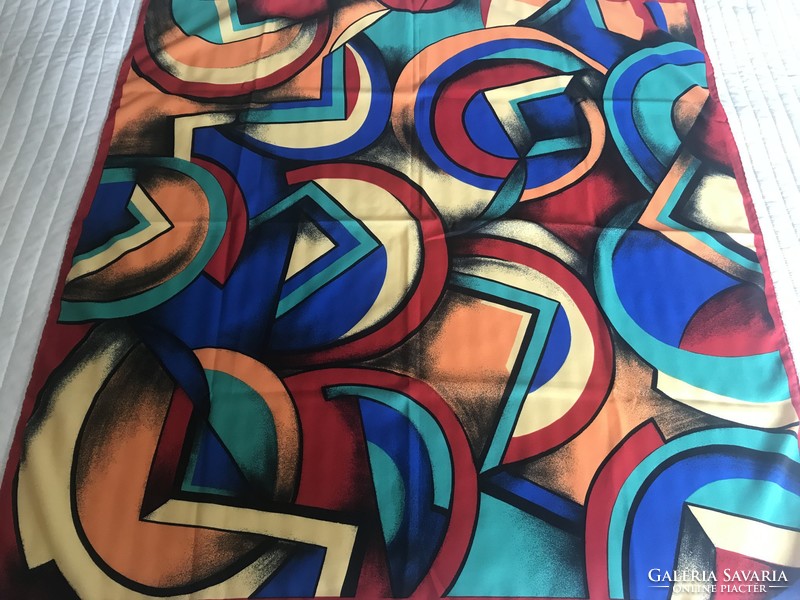 Absztrakt mintás olasz kendő élénk színekkel, 90 x 88 cm
