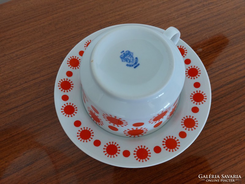 Retro Alföldi porcelán piros mintás teás csésze kapuccsinós bögre