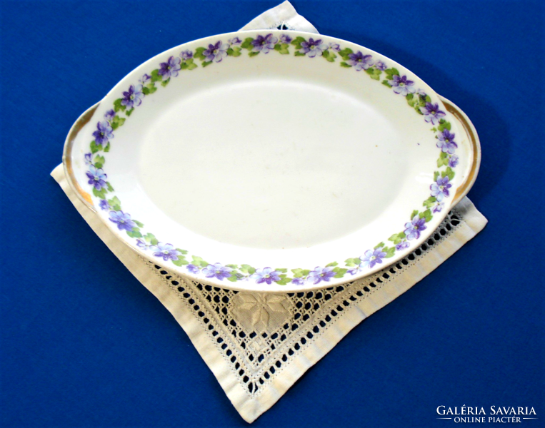 Antique, violet patterned oval serving bowl