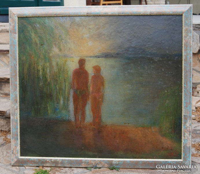 S. L .: Sunset at Lake Balaton, 1960-1970 - oil painting, framed