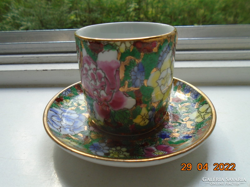 Embossed handmade gold enamel and colorful flower patterned coffee cup coaster with handmade china mark