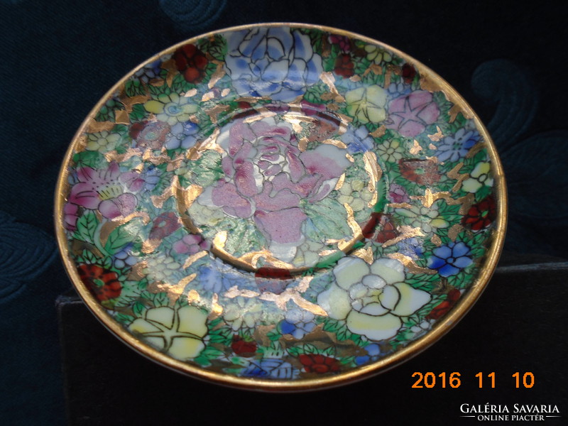 Embossed handmade gold enamel and colorful flower patterned coffee cup coaster with handmade china mark