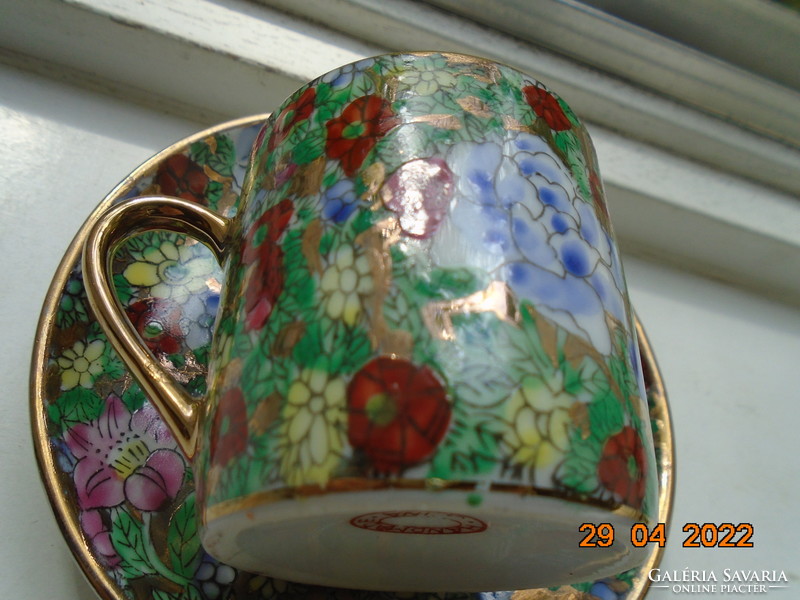 Embossed handmade gold enamel and colorful flower patterned coffee cup coaster with handmade china mark