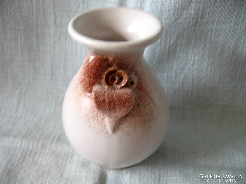 Shabby chic romantic plastic brown rose in white ceramic vase