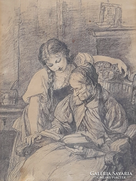 Antik grafika, "Olvasó hölgyek" (1876)
