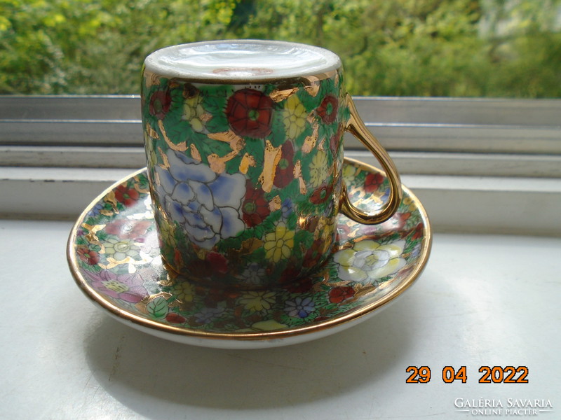 Embossed handmade gold enamel and colorful flower patterned coffee cup coaster with handmade china mark