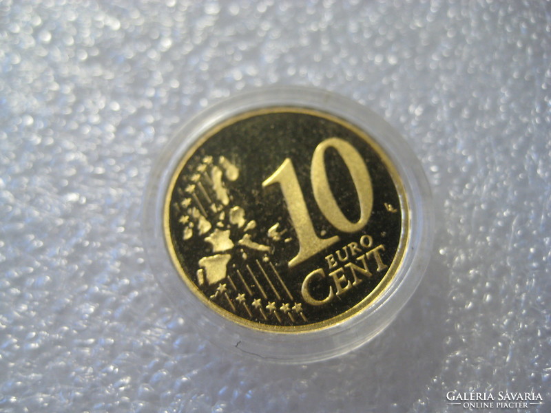 Holland Euro  aranyozott  10 cent , Beatrix királynő profiljával . gyűjtői darab   20 mm kapszulában