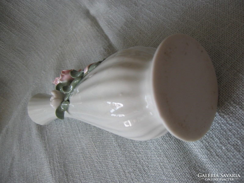 Shabby chic romantic, pink, plastic rose white, ribbed porcelain vase