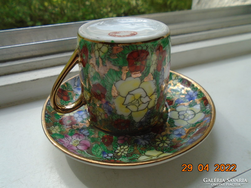 Embossed handmade gold enamel and colorful flower patterned coffee cup coaster with handmade china mark