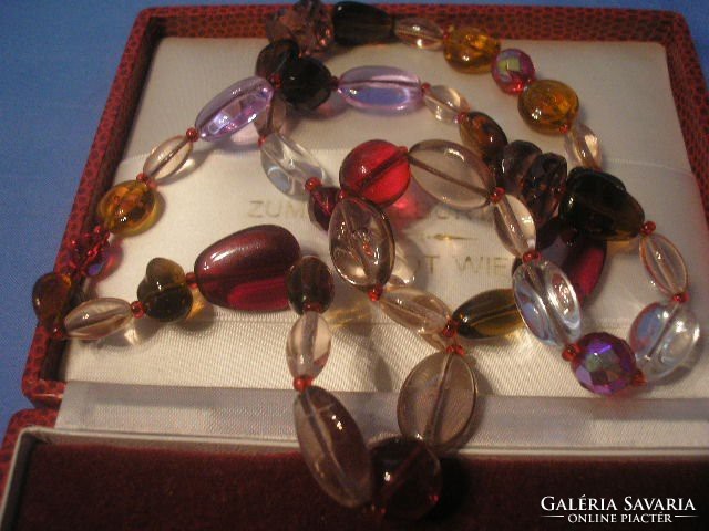 UT Élénkszínű 70 cm -es Üveg + gyöngy egyedi  művészi díszes nyaklánc ritkaság dupla sorosan is
