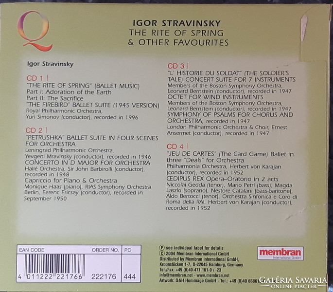 IGOR STRAVINSKY  THE RITE OF SPRING & OTHER FAVOURITES   4  CD