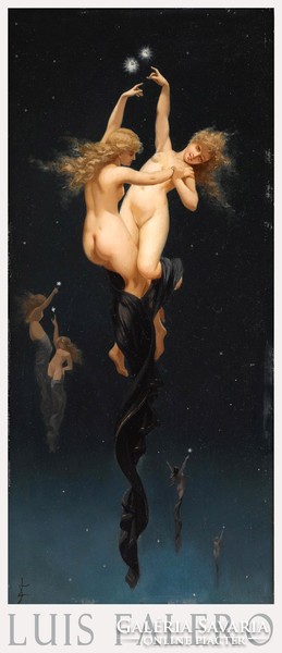 Luis falero twin stars 1890 three matching painting art posters, female nude fantasy