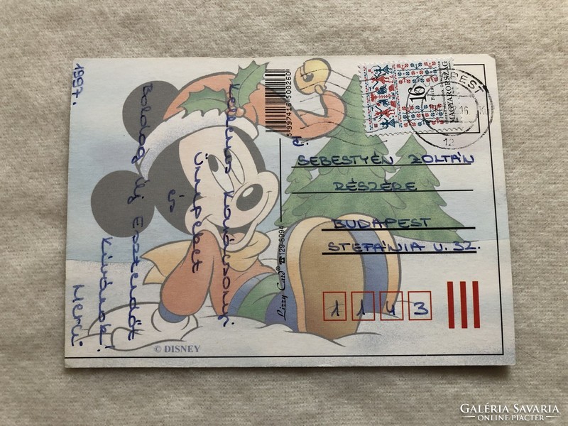 Walt Disney Karácsonyi képeslap  -  Goofy, Mickey és Minnie egér, Donald kacsa