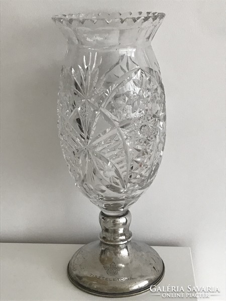 Ibus relic from the 1930s with a silver base and crystal glass, 32 cm high