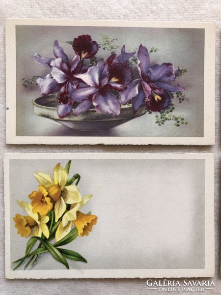 4 db   Antik  grafikus virágos mini képeslap, üdvözlőlap  -  postatiszta