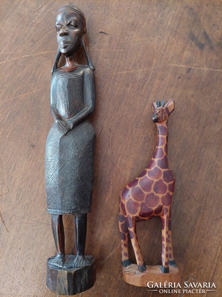 African wooden sculpture giraffe and female sculpture carving 33 cm