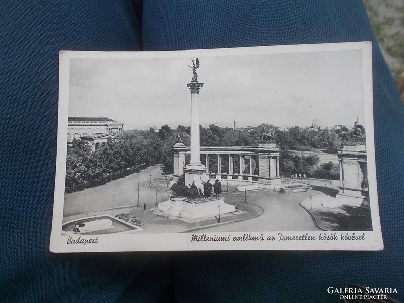 Old postcard 1930s millennium monument with unknown heroes stone