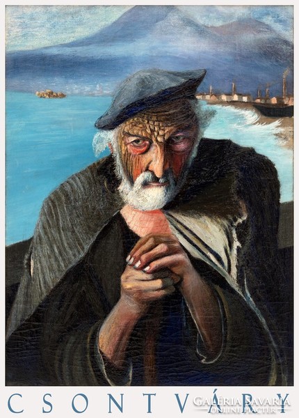 Csontváry old fisherman 1902 art poster, portrait of elderly bearded man on the beach