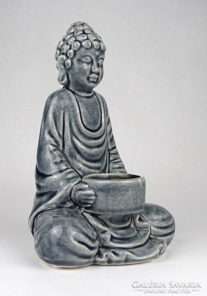1I458 meditating buddha cracked glazed ceramic statue 20 cm