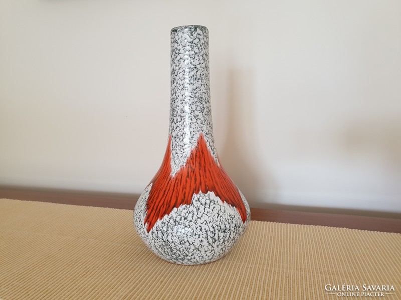 Retro old large glazed applied art ceramic vase 33.5 cm mid century