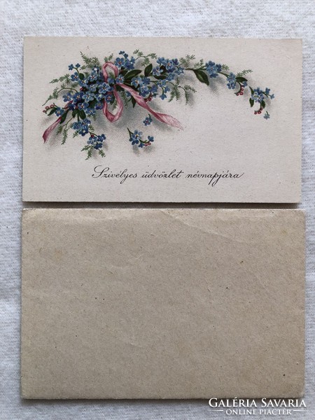 Antik  virágos litho mini képeslap, üdvözlőlap  -  postatiszta