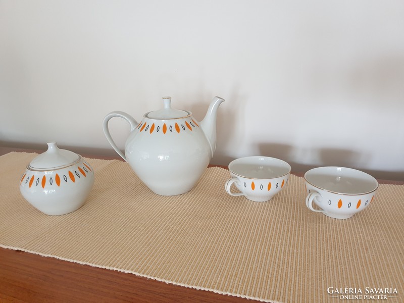 Hollóházi retro régi porcelán nagy teáskanna kávéskanna csésze cukortartó 4 db