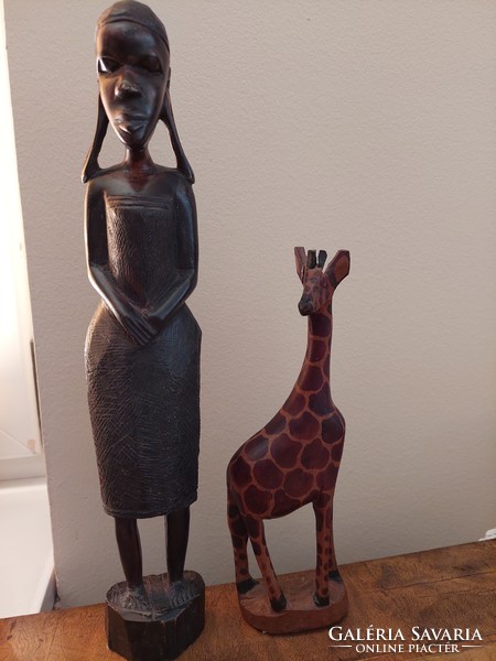 African wooden sculpture giraffe and female sculpture carving 33 cm