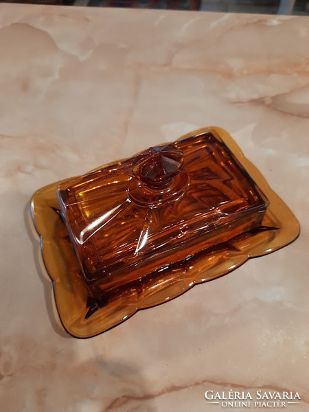 Yellow glass butter holder