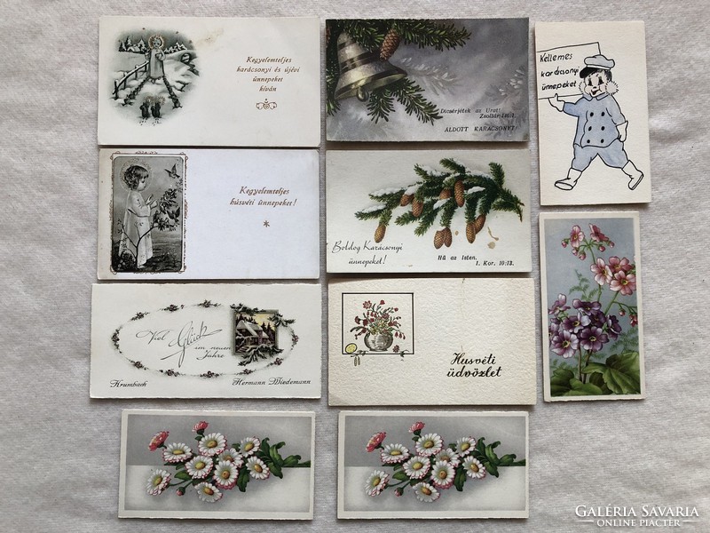 10 antique mixed mini postcards, greeting cards - postage - graphic, litho included