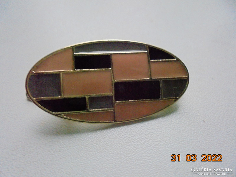Art deco multicolored fire enamel hair ornament on textured gilded back