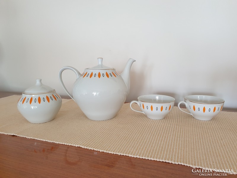 Hollóházi retro régi porcelán nagy teáskanna kávéskanna csésze cukortartó 4 db