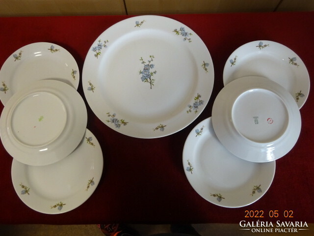 Zsolnay porcelain cake set, six person, blue floral. He has! Jókai.