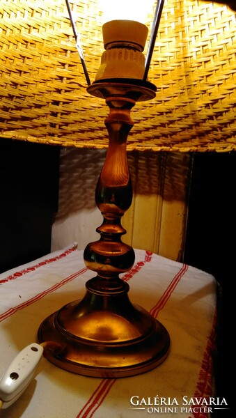 Old antique copper table lamp with retro ikea reed bulb
