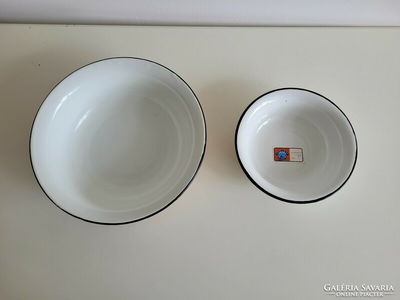 Old retro 2 pieces of enameled russian metal bowl with enamel dish cccp 31.5 cm