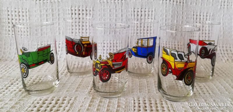 Set of 6 oldtimer autos glass glasses