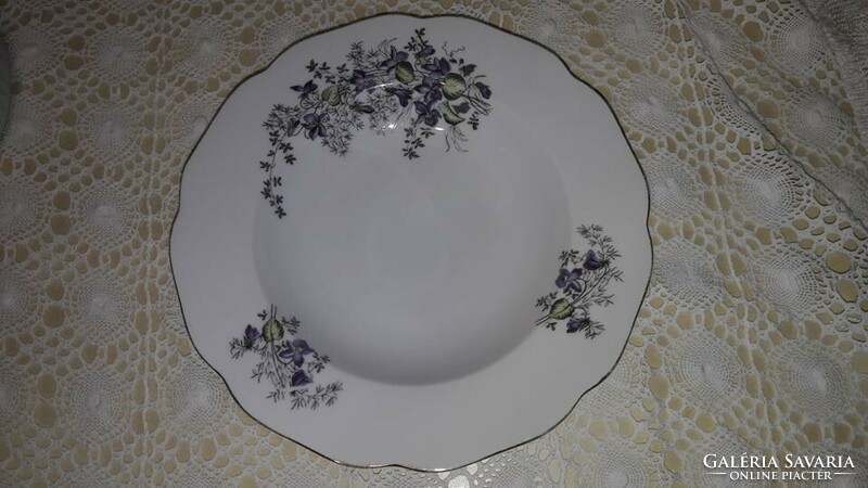 Beautiful violet pattern, Czechoslovak deep plate with golden edge