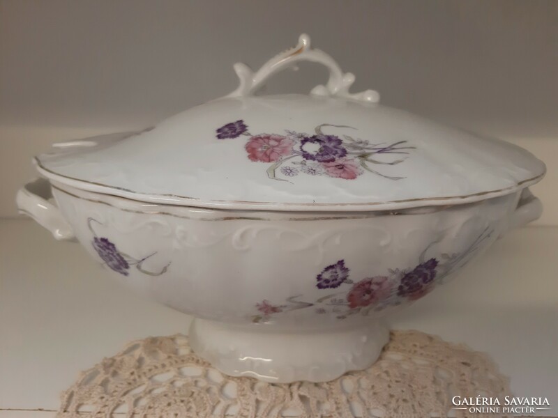 Lukafai glass factory (zsolnay) porcelain rare, antique soup bowl with lid, serving set part
