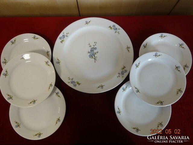 Zsolnay porcelain cake set, six person, blue floral. He has! Jókai.