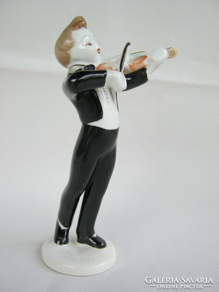 Hollóházi porcelán zenész hegedűs kisfiú